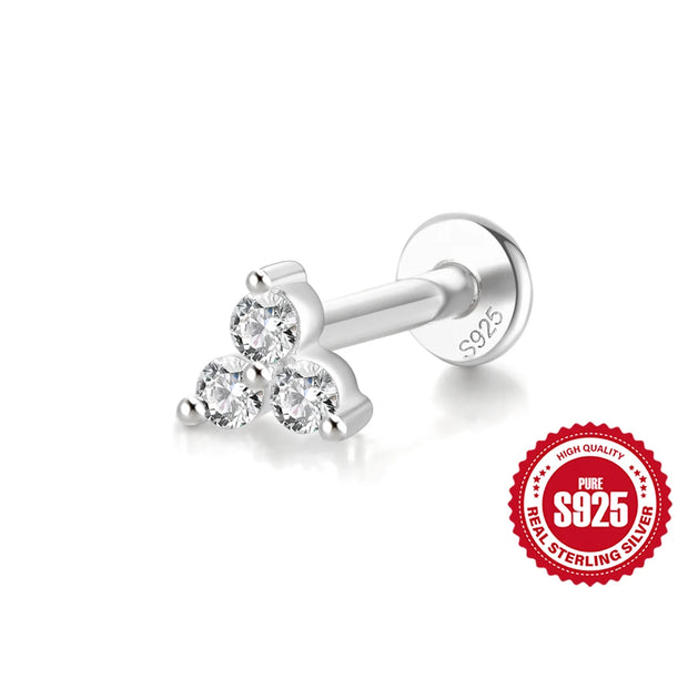 CANNER 1pc 925 Silver Horse Eye Stars Flower studs For Women 18K Gold Flat Head Threaded Puncture Ear Bone Ins Fine Jewelry