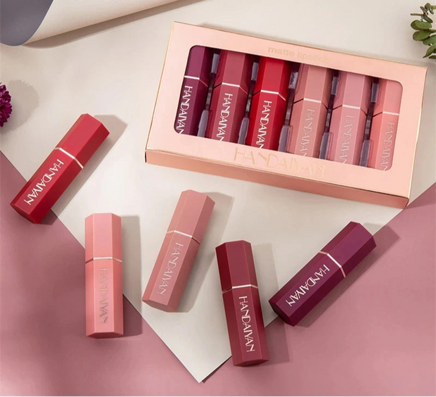 6Pcs/Box Velvet Matte Lipstick Kit Lips Makeup Nude Lip Stick Make Up Cosmetics Foggy Matt Tint Lip Balm Cream Pigment