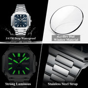 POEDAGAR Luxury Square Fashion Man Wristwatch Waterproof Luminous Date Week Quartz Men's Watches Stainless Steel Men Watch Reloj