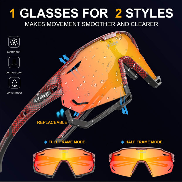 X-TIGER Cycling Glasses UV400 Photochromic Cycling Sunglasses Sports Polarized Men's Sunglasses MTB Racing Bike Glasses Eyewear