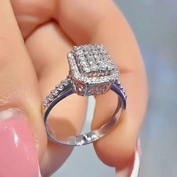 Ne'w Bling  Wedding Ring  Stylish Square Shaped Design Proposal Engagement Lover  Gift  Jewelry