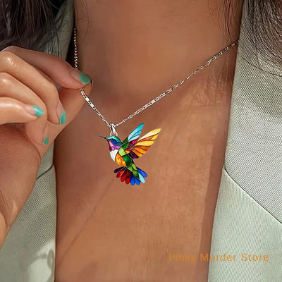 Fashion acrylic Colorful Hummingbird Vintage Necklace   Women's Jewelry For Lovers Necklace
