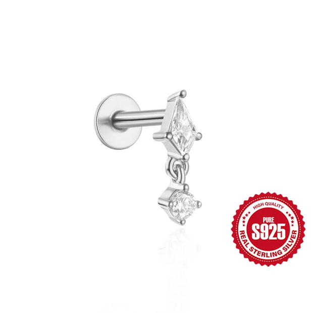 CANNER 1pc 925 Silver Horse Eye Stars Flower studs For Women 18K Gold Flat Head Threaded Puncture Ear Bone Ins Fine Jewelry