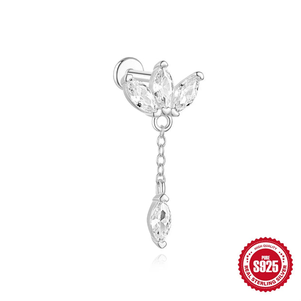 CANNER 1pc 925 Silver Horse Eye Stars Flower studs For Women 18K Gold Flat Head Threaded Puncture Ear Bone Ins Fine Jewelry
