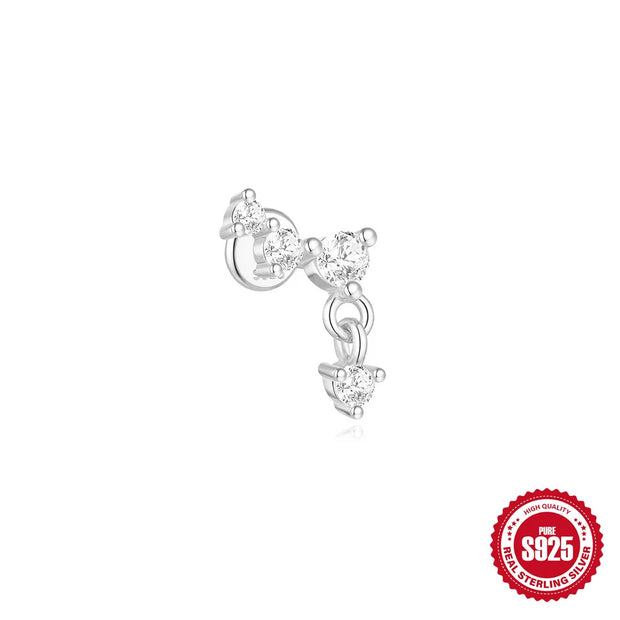 CANNER 1pc 925 Silver Horse Eye Stars Flower studs For Women 18K Gold Flat Head Threaded Puncture Ear Bone Ins Fine Jewelry