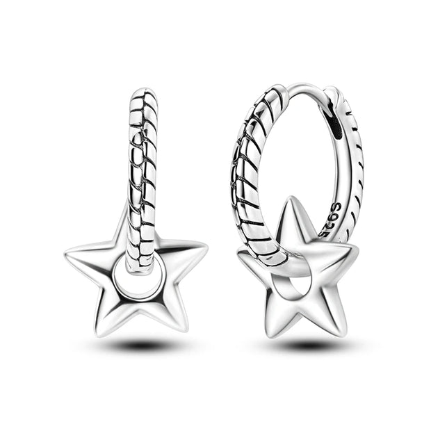 Geometry Hoop Earrings Original 925 Silver Star Moon Circle U-shape Earrings For Women Love Heart Fine Jewelry Wedding Gift