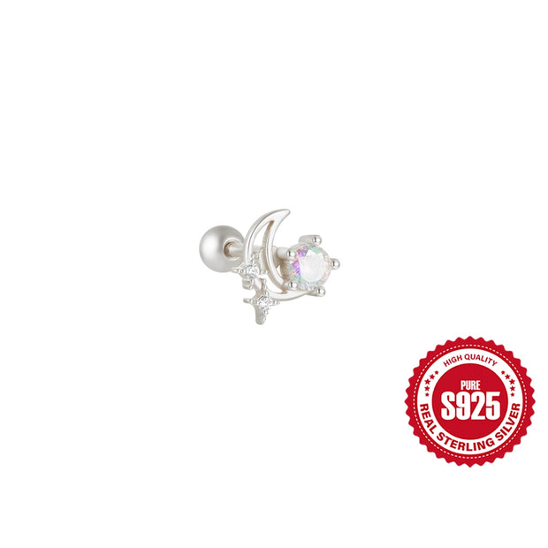 CANNER 1pc 925 Silver Horse Eye Stars Flower studs For Women 18K Gold Flat Head Threaded Puncture Ear Bone Ins Fine Jewelry