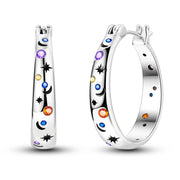 Geometry Hoop Earrings Original 925 Silver Star Moon Circle U-shape Earrings For Women Love Heart Fine Jewelry Wedding Gift