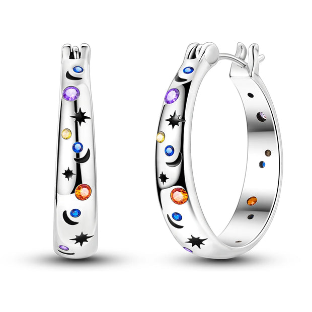 Geometry Hoop Earrings Original 925 Silver Star Moon Circle U-shape Earrings For Women Love Heart Fine Jewelry Wedding Gift