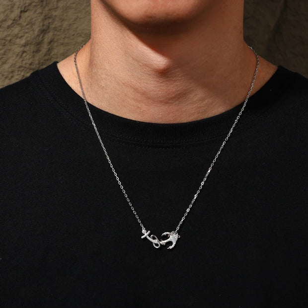 THUE High Quality Unisex 925 Silver Anchor Necklace For Men Women Hip Hop Jewelry Gifts