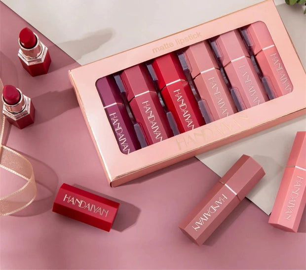 6Pcs/Box Velvet Matte Lipstick Kit Lips Makeup Nude Lip Stick Make Up Cosmetics Foggy Matt Tint Lip Balm Cream Pigment