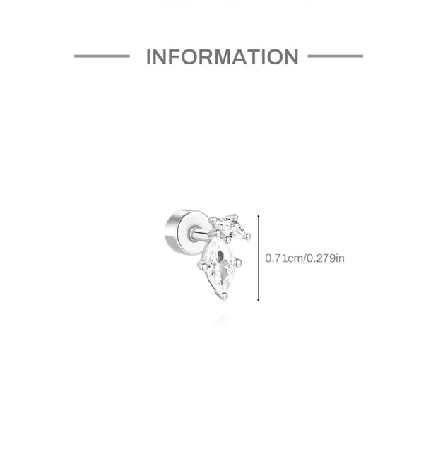 CANNER 1pc 925 Silver Horse Eye Stars Flower studs For Women 18K Gold Flat Head Threaded Puncture Ear Bone Ins Fine Jewelry