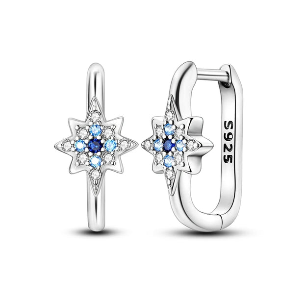 Geometry Hoop Earrings Original 925 Silver Star Moon Circle U-shape Earrings For Women Love Heart Fine Jewelry Wedding Gift