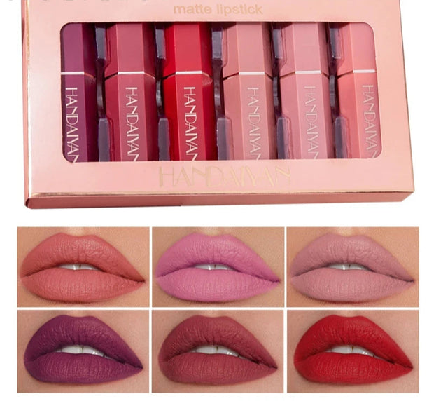 6Pcs/Box Velvet Matte Lipstick Kit Lips Makeup Nude Lip Stick Make Up Cosmetics Foggy Matt Tint Lip Balm Cream Pigment