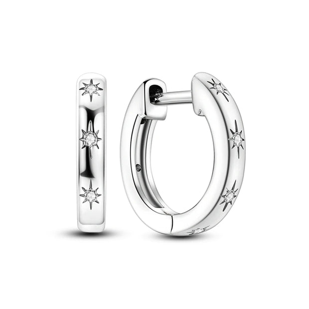 Geometry Hoop Earrings Original 925 Silver Star Moon Circle U-shape Earrings For Women Love Heart Fine Jewelry Wedding Gift