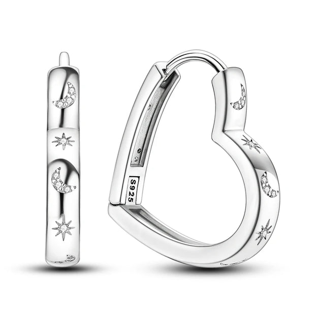 Geometry Hoop Earrings Original 925 Silver Star Moon Circle U-shape Earrings For Women Love Heart Fine Jewelry Wedding Gift