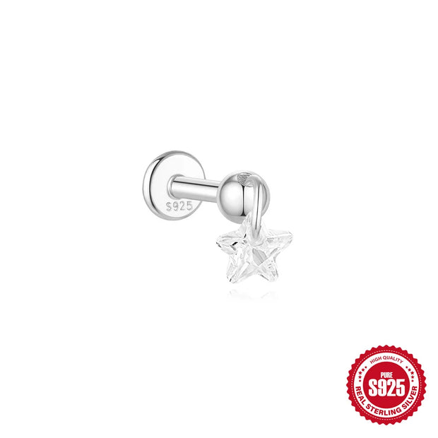 CANNER 1pc 925 Silver Horse Eye Stars Flower studs For Women 18K Gold Flat Head Threaded Puncture Ear Bone Ins Fine Jewelry