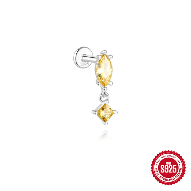 CANNER 1pc 925 Silver Horse Eye Stars Flower studs For Women 18K Gold Flat Head Threaded Puncture Ear Bone Ins Fine Jewelry