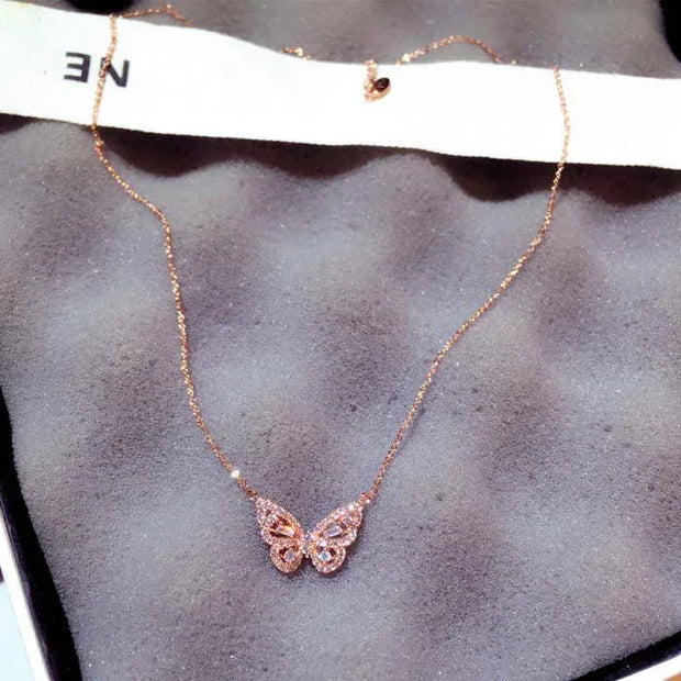 Ins Sweet 45CM Lenght 925 Sterling Silver Nimble Butterfly Pendant Link Chain Necklace for Women Small Crowd Design Bijoux