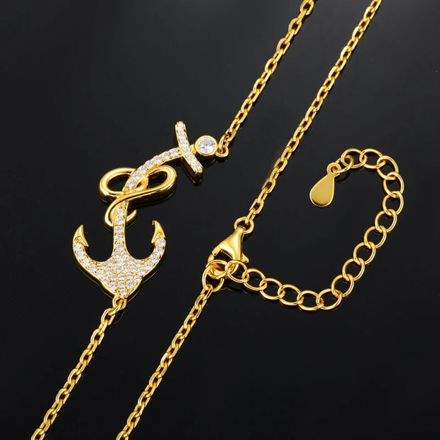 THUE High Quality Unisex 925 Silver Anchor Necklace For Men Women Hip Hop Jewelry Gifts