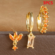 3PCS Stainless Steel Multicolor Crystal Hoop Earrings Set For Women Zircon 18K Gold Plated Huggie Pendant Piercing Jewelry