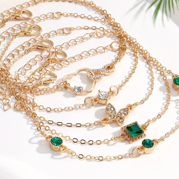 Vintage-Inspired Bracelet Set with Sparkling Rhinestones - Infinity & Geometric Designs, Perfect for Casual Attire or Gifti