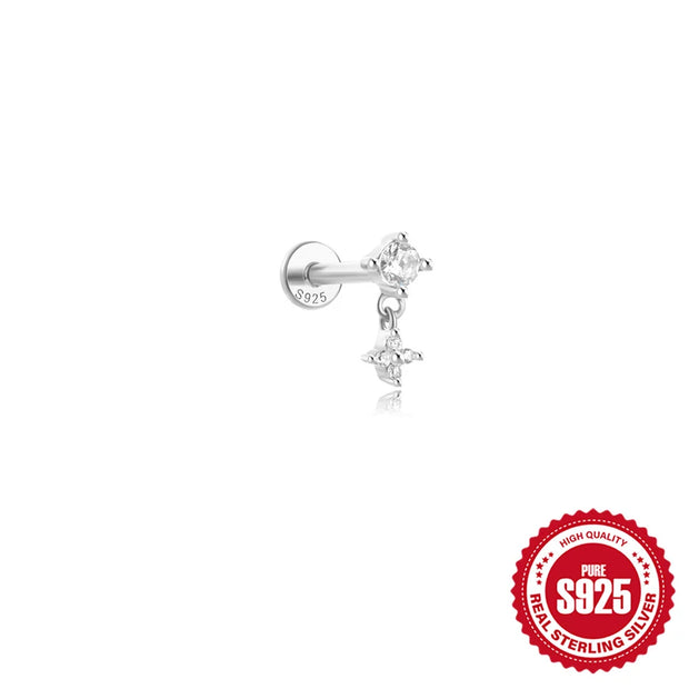 CANNER 1pc 925 Silver Horse Eye Stars Flower studs For Women 18K Gold Flat Head Threaded Puncture Ear Bone Ins Fine Jewelry
