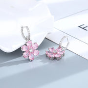 S925 Silver Wedding Ring Women Pink Flower Bracelets Earrings Necklace Rings Fashion Jewelry Sets