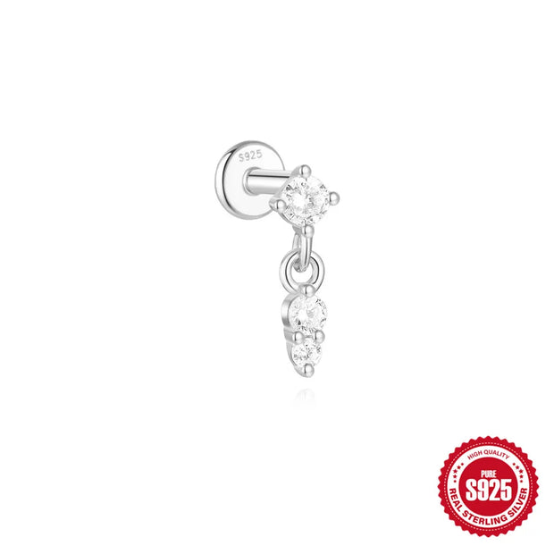 CANNER 1pc 925 Silver Horse Eye Stars Flower studs For Women 18K Gold Flat Head Threaded Puncture Ear Bone Ins Fine Jewelry