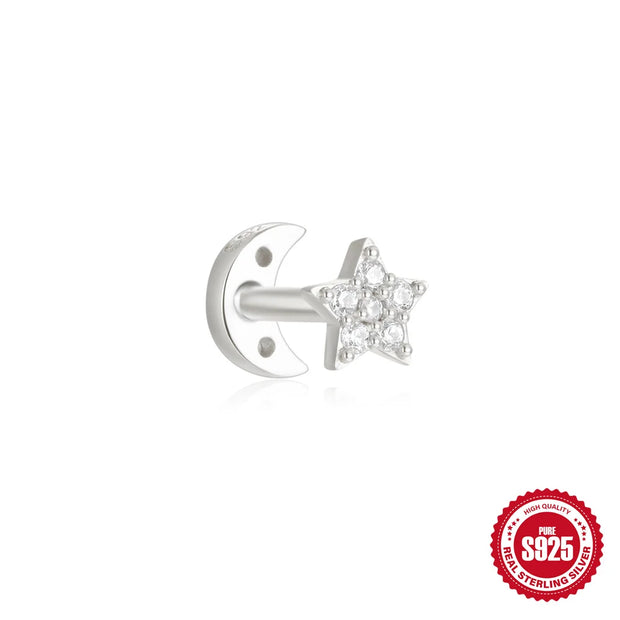 CANNER 1pc 925 Silver Horse Eye Stars Flower studs For Women 18K Gold Flat Head Threaded Puncture Ear Bone Ins Fine Jewelry