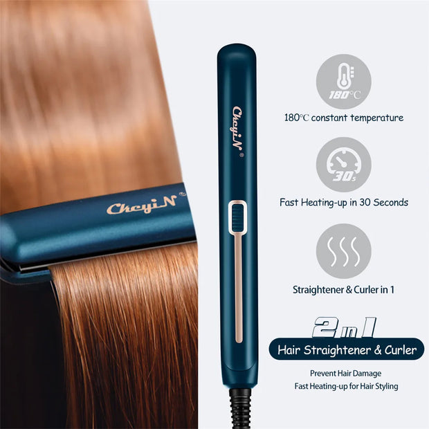 Mini Hair Flat Iron 2 in 1 Hair Straightener and Curler Portable Straightening Iron Constant Temperature