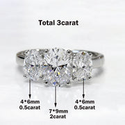 3/6cttw Real Moissanite Engagement Ring with Certificate 3-Stone Oval Cut Diamond Wedding Ring for Women 925 Silver Fine Jewelry