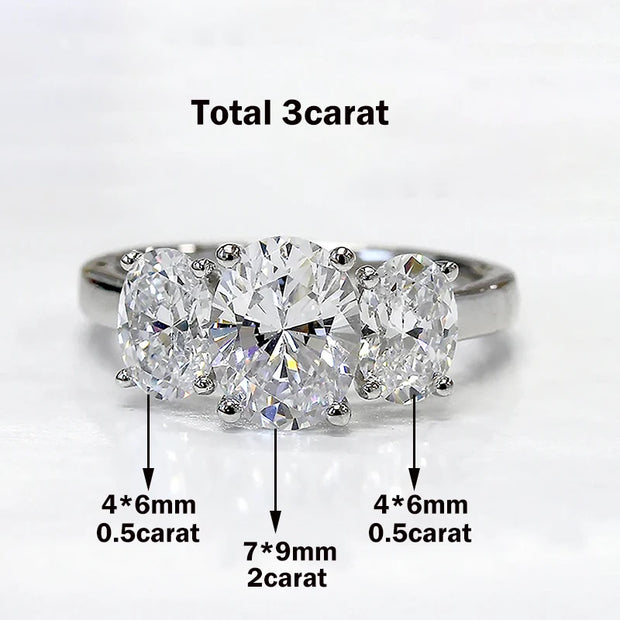 3/6cttw Real Moissanite Engagement Ring with Certificate 3-Stone Oval Cut Diamond Wedding Ring for Women 925 Silver Fine Jewelry