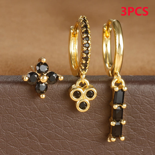 3PCS Stainless Steel Multicolor Crystal Hoop Earrings Set For Women Zircon 18K Gold Plated Huggie Pendant Piercing Jewelry