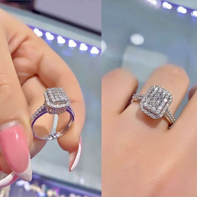 Ne'w Bling  Wedding Ring  Stylish Square Shaped Design Proposal Engagement Lover  Gift  Jewelry