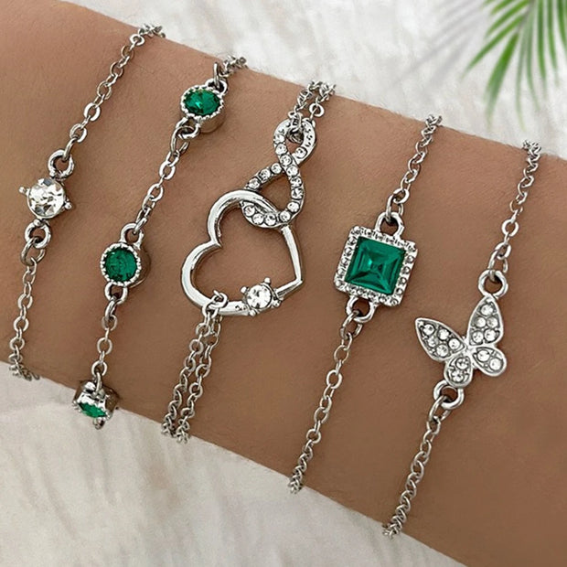 Vintage-Inspired Bracelet Set with Sparkling Rhinestones - Infinity & Geometric Designs, Perfect for Casual Attire or Gifti