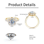 2CT D Color Moissanite Ring s925 Sterling Silver Brilliant Diamond Halo Engagement Rings for Women Fine Jewelry Gifts